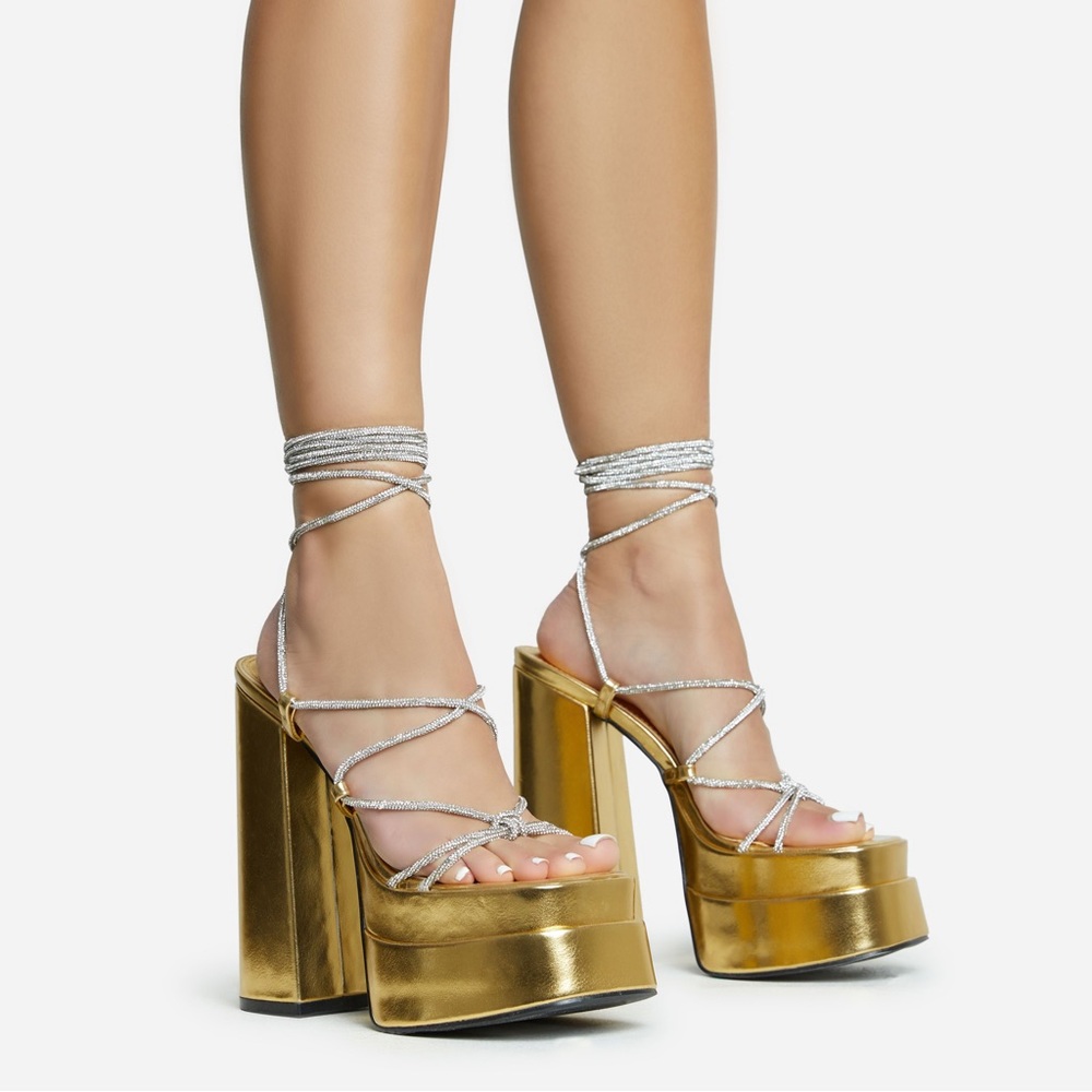 Gold rhinestone heels